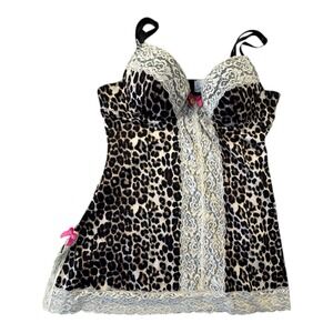 Jessica Simpson Leopard Lace‎ Lingerie Babydoll Top Size Small